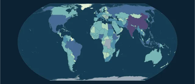 Carte de la population en projection Equal Earth