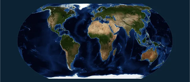 Vue satellite avec relief en projection Equal Earth