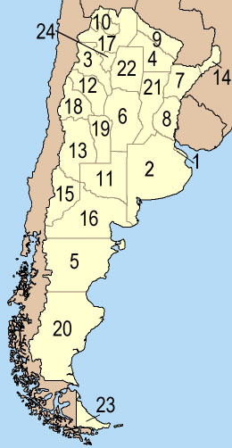 Carte Argentine vierge numéros régions