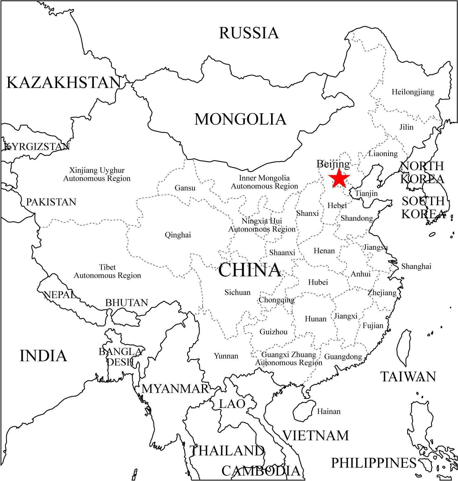 Carte Chine vierge départements