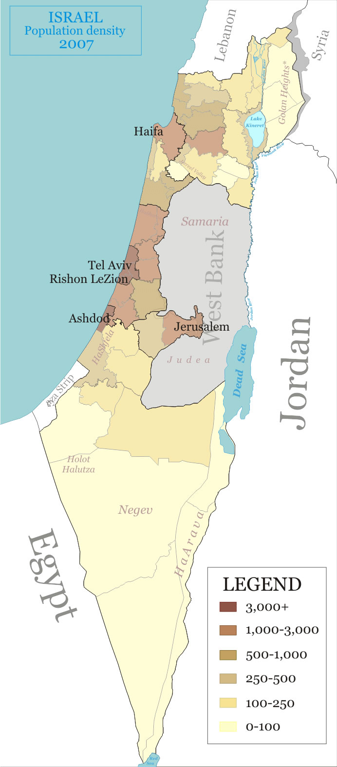 Carte densité population Israël