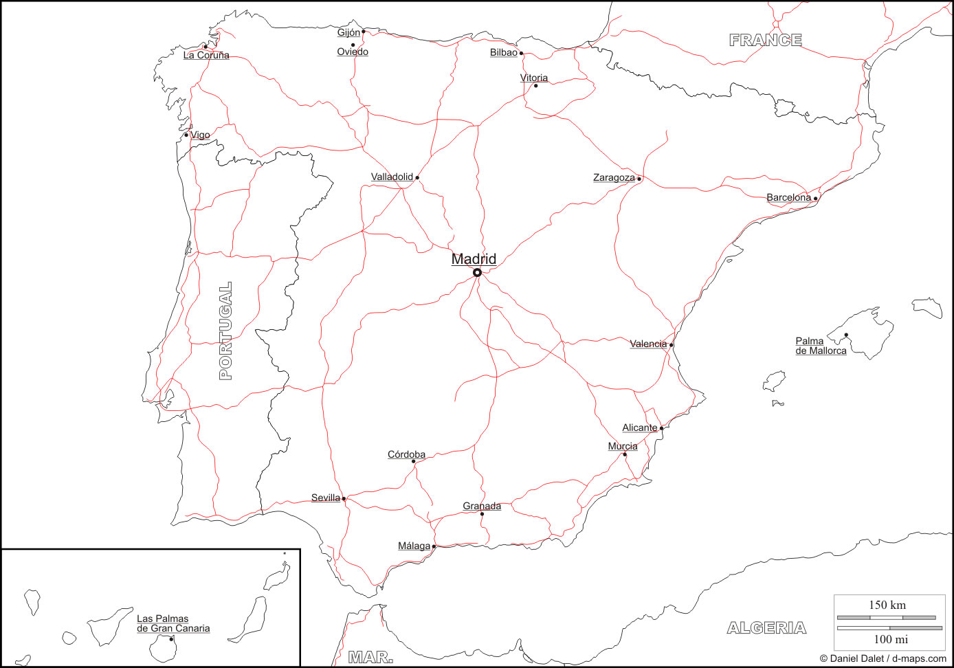 Carte Espagne vierge noms villes