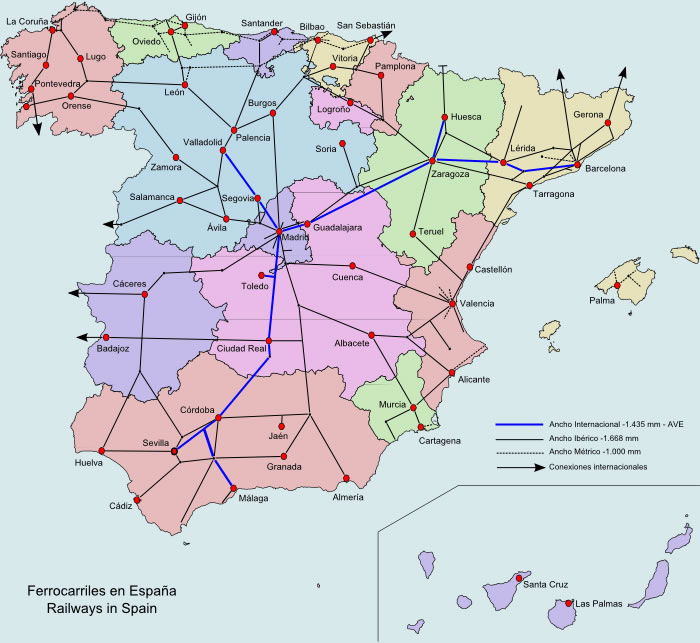 Carte ferroviaire Espagne