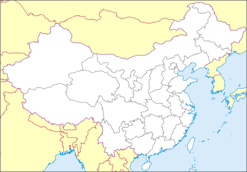 Carte frontières Chine