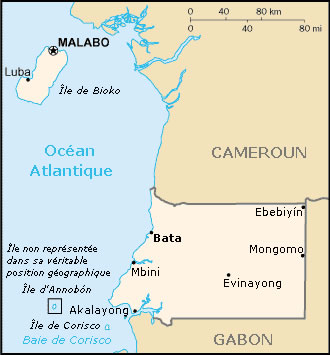 Carte grande villes Guinée équatoriale