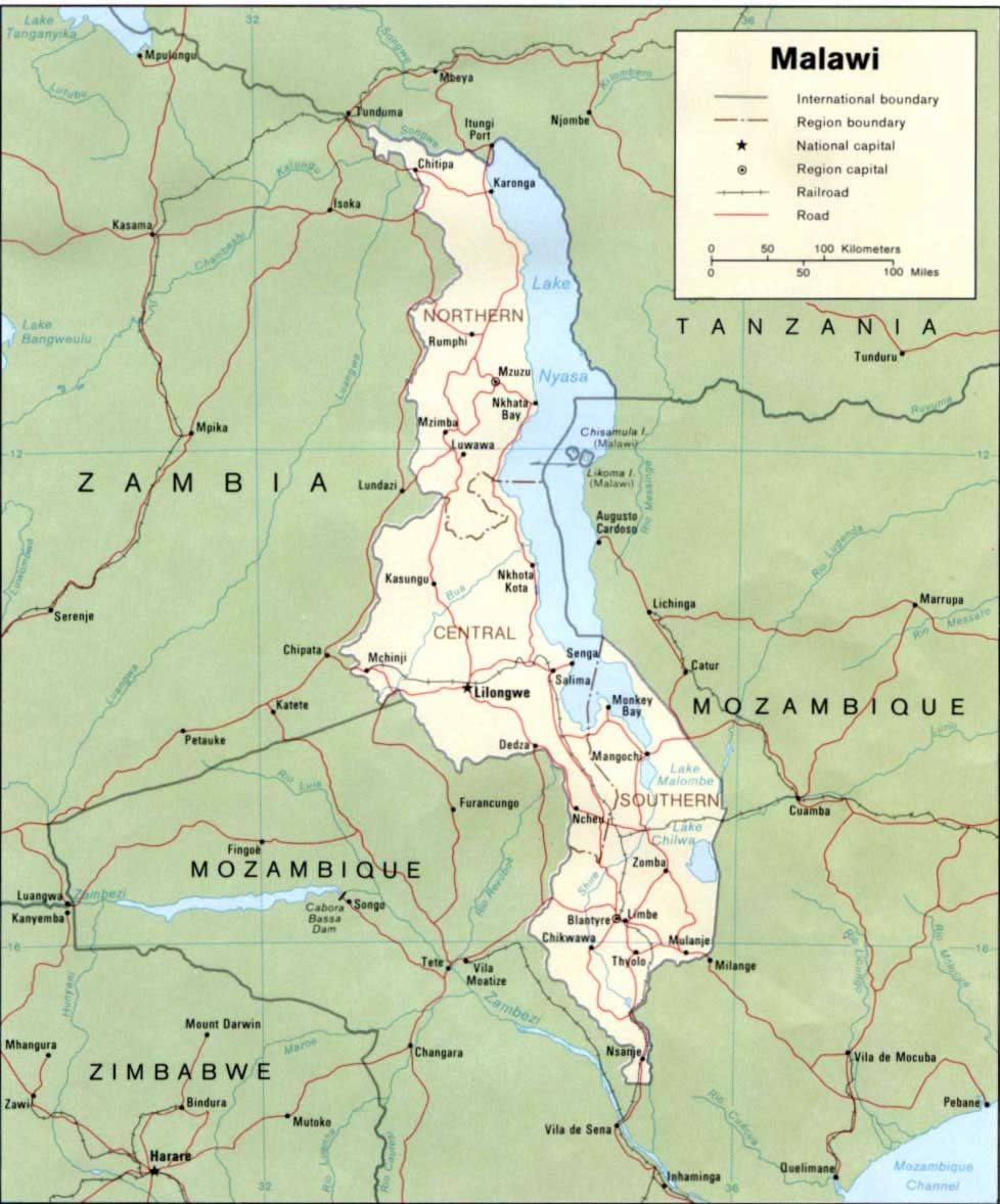 Carte grande villes Malawi