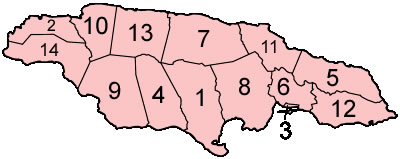 Carte Jamaïque vierge numéros régions