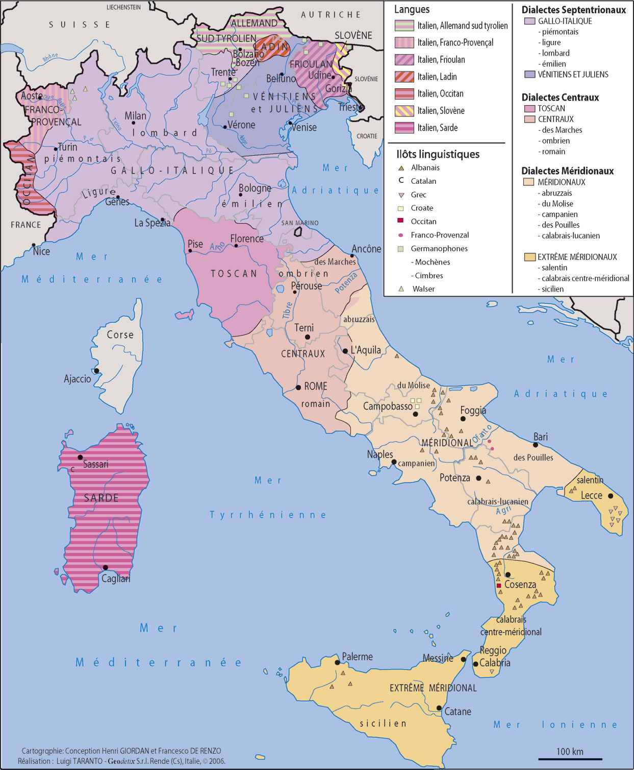 Carte des langues Italie