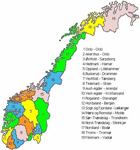 Carte Norvège vierge numéros régions