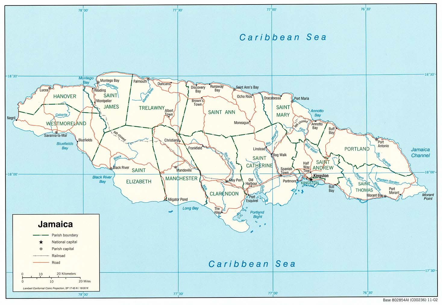 Carte politique Jamaïque