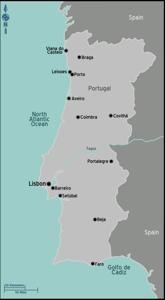 Carte noir et blanc Portugal