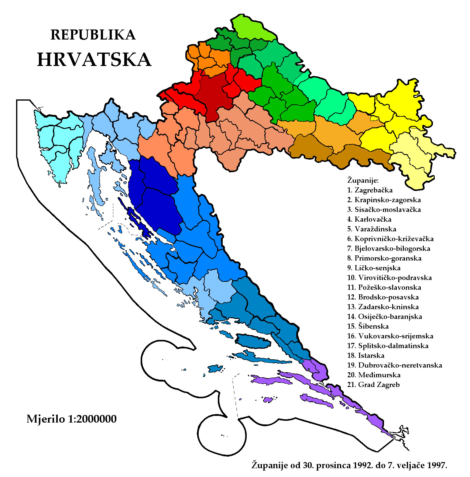Carte régions Croatie