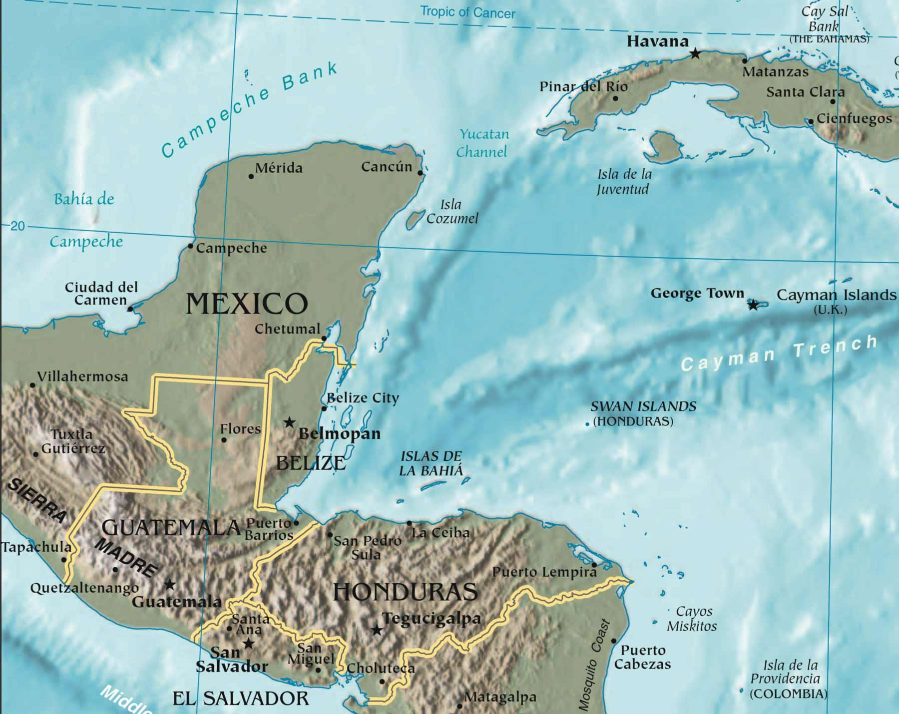 Carte relief Honduras