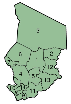 Carte Tchad vierge régions
