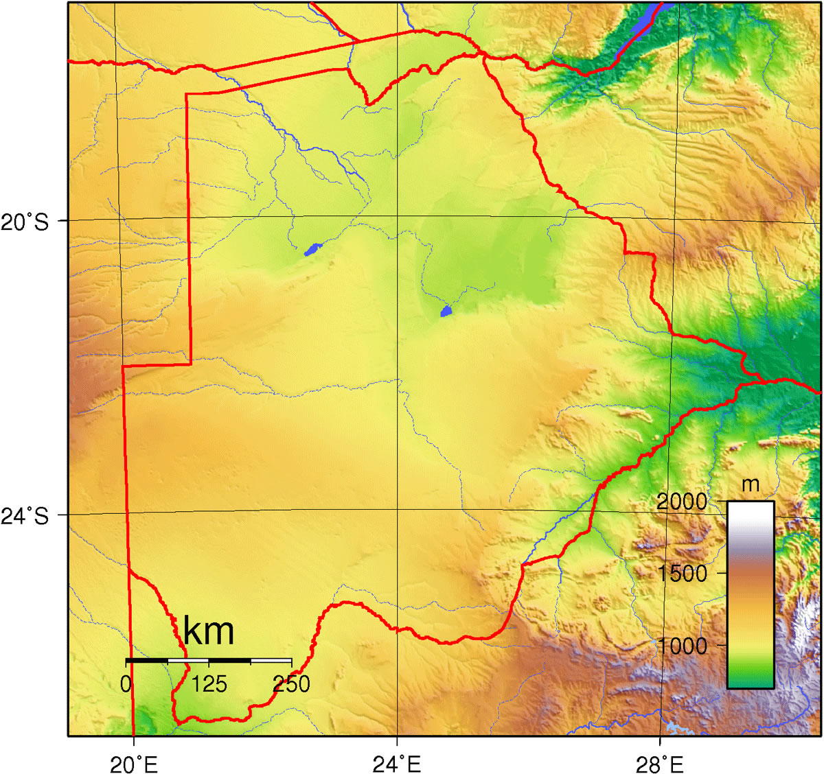 Carte topographique Botswana