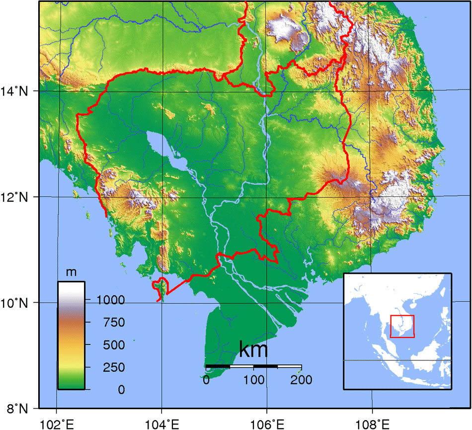 Carte topographique Cambodge