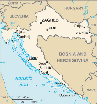 Carte des villes Croatie