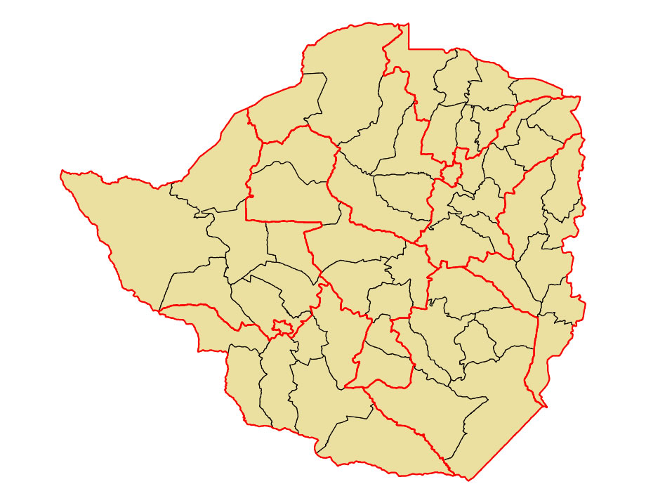 Carte Zimbabwe vierge régions