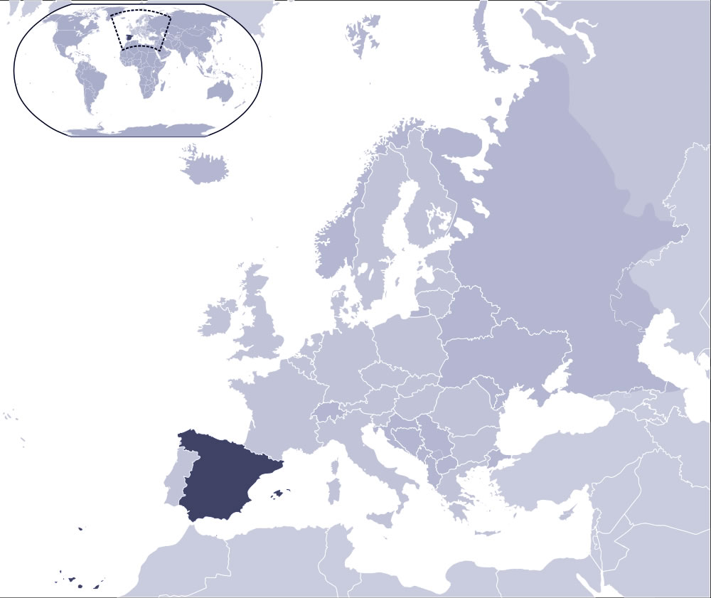 Localiser Espagne sur carte du monde